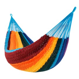 Lazy Daze Hammocks Handwoven Mayan Hammock, 10.5 FT Soft Rope Double Hammocks, Portable Outdoor Hammock with Carry Bag, 2 Straps & Carabiners for Patio Outside, 550 lbs Weight Capacity, Rainbow