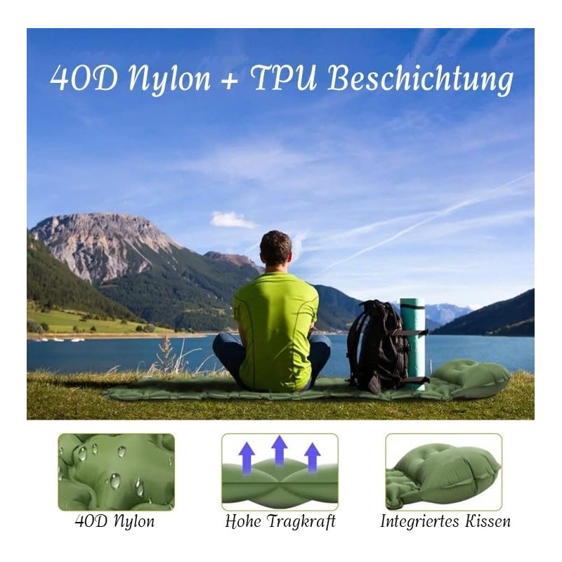 Einfach Draussen Inflatable Ultralight Sleeping Mat with Integrated Cushion, Inflatable
