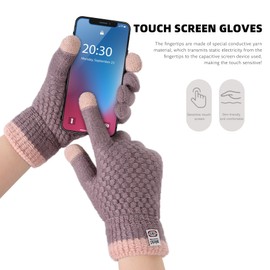 KALOEY Women’s Winter Double-Layer Warm Touchscreen Gloves - Thick Knit Pineapple Pattern Gloves with Soft Fleece Lining, Windproof Outdoor Cycling