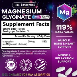 Nature's Nutrition Magnesium Glycinate 500 mg - Natural, High Absorption Magnesium Tablets Chelated for Muscle, Nerve, Bone & Heart Health Support - Nature's Non-GMO, Gluten Free, Vegan Supplement - 120 Tablets