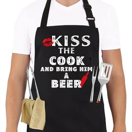 Moslyn Funny Cooking Apron for Men Grilling BBQ Chef Cooking Apron with 2 Pockets Adjustable Neck Straps for Dad Husband (Black3)