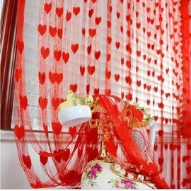 Crazy Sutra Polyester Blend Set of Love Heart Shape Curtain (Red, 7ft)