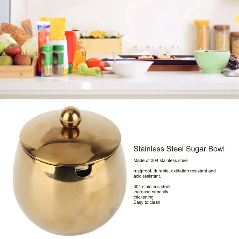 Large Stainless Steel Sugar Bowl Spice Jar With Lid Storage
