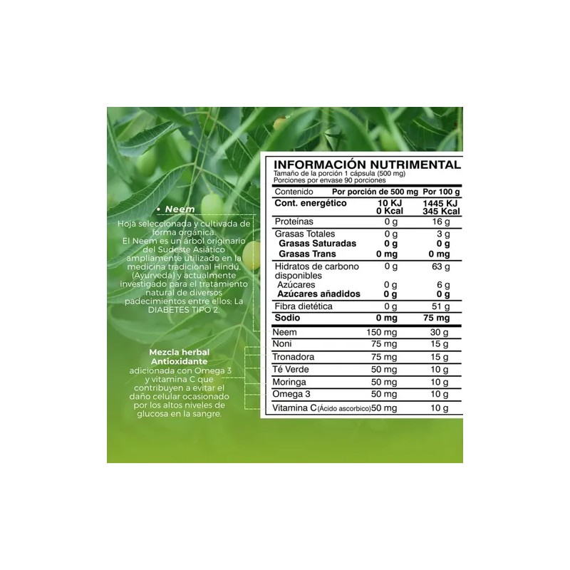 Suplemento Neem+omega 3+noni+té Verde 90 Caps 500mg