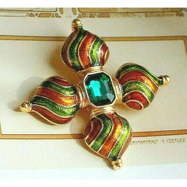 Unbranded Chic Persian MALTESE Cross Rhinestone JEWEL Earth Tones Orange Gold Green BROOCH