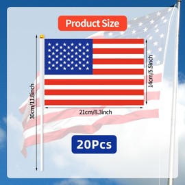20 Pack Small USA Flag Stick 5'' x 8'' - Handheld Waving American Flags 14 x 21 cm, Mini US Flag for Outdoor Parade, 4th of July Celebrations, Veterans Day, National Independence Day Party Decorations
