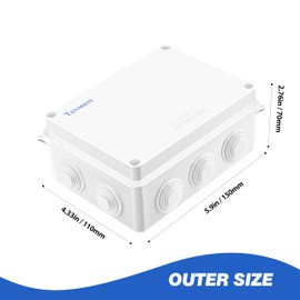 Tavonuxt Waterproof Junction Box (5.9"x4.3"x2.8"), Dustproof IP65 Rated Electrical Project Enclosure with 10 Cable Entries - Sturdy ABS Plastic, Easy to Operate and Repair - White, (150x110x70mm)