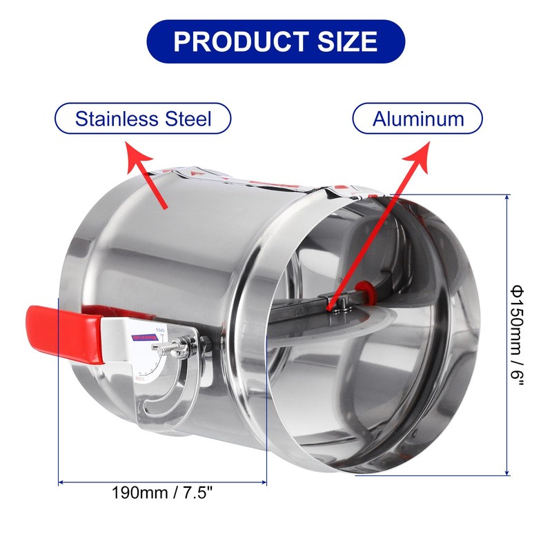 PATIKIL HVAC Duct Manual Volume Backdraft Damper, 6 Inch/150mm, Airflow
