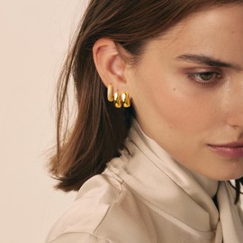 OOOPEL Gold Hoop Earrings Set for Women,14K Gold Plated Small Gold Earrings Sets Lightweight Thick Hoop Stacks for Multiple Piercing,Hypoallergenic Chunky Gold Earrings Set for Women Gift