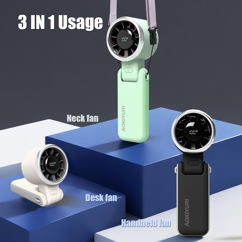 AOKIYURI Foldable Handheld Fan | 5-Speed Turbo Blast | 16-Hour