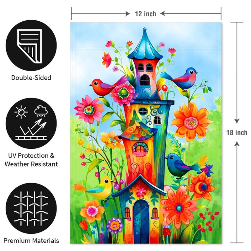 YMYIELD Whimsical Bird Garden Flag 12x18 Inch Double Sided Welcome