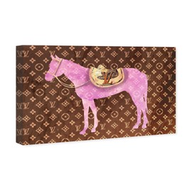 Oliver Gal Country Farmhouse Rustic Home Décor Canvas Print Painting Animal Wall Art, 'Pink Fashion Horse LV' in Pink/Brown, Gallery Wrapped, 54x36