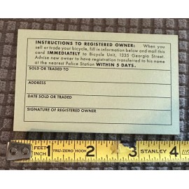 Schwinn Sears Huffy 10 NOS 1960’s LAPD Bicycle ID Cards Schwinn Stingray Krate Muscle Bike Screamer