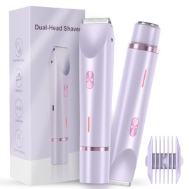 Women Bikini Trimmer, Dual-Head Hair Trimmer for Women,2-in-1 Bikini Shaver with Ceramic Blade Heads & Type-C Charging Port, Electric Razors for Women Pubic Hair,Underarms,Legs,Arms,Face(Light Purple)