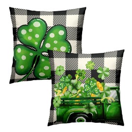 St. Patrick's Day Pillowcase Set of 2 Green Shamrock Good Lucky Decor Throw Pillows Square 18x18 Inch St Patricks Day Clovers Pillow Cushion Covers Spring for Home Living Room Bed Sofa Outdoor Couch