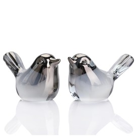 Reyife Small Bird Figurines Home Decor Glass Crystal Bird Statue Modern Style Decorative Ornaments for Living Room, Bedroom, Farmhouse, Office Desktop, Book Shelf, Coffee Table, Cabinets (Silver)
