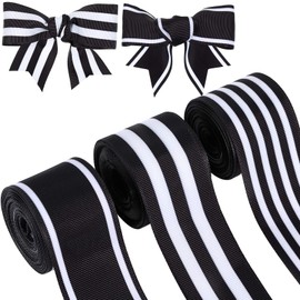 3 Rolls 1-1/2 Inch Christmas Striped Grosgrain Ribbons 5 Yards Wide Striped Grosgrain Fabric Ribbons for Xmas Graduation Home Party Wrapping Crafts Decoration, 3 Styles (Black and White)