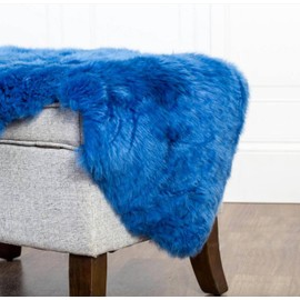 HUAHOO Premium Genuine Sheepskin Rug Camel Real Australia Sheepskin Natural Lambskin Fur Area Rug Seat Covers for Kids Bedroom Sofa Chair Cover Pets Dogs Mat Double Pelt/2' x 6' Blue