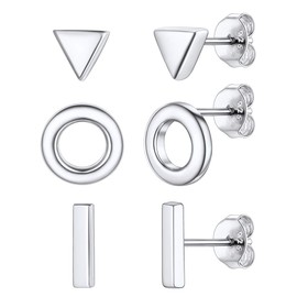 Suplight Women's Men's 925 Silver Small Stud Earrings Moon Star / Heart / Ball / Zirconia Ear Piercing Minimalist Ear Jewellery Accessory with Gift Box, Sterling Silver