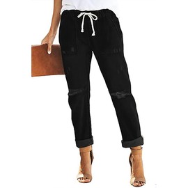 Alaster Queen Jeans Women's Casual High Waist Jeans Baggy Jeans Women's Knee Ripped Jeans, 209-Black
