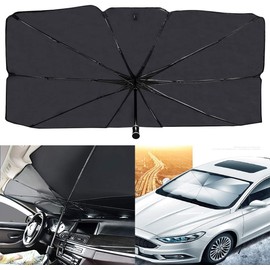 Parasol para parabrisas de coche de AIKESI plegable, con bloqueo de rayos UV, reflectan y protegen tu vehículo del sol y el calor, fácil de usar/almacenar, 5631 pulgadas, se adapta a la mayoría de vehículos, Negro (Black-1)
