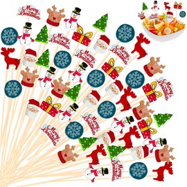 300 Pcs Christmas Cocktail Picks Christmas Toothpicks Christmas Tree Santa Snowman Elk Food Picks Fruit Cupcake Appetizer Decorative Bamboo Toothpicks for Christmas Party Decoration Supplies