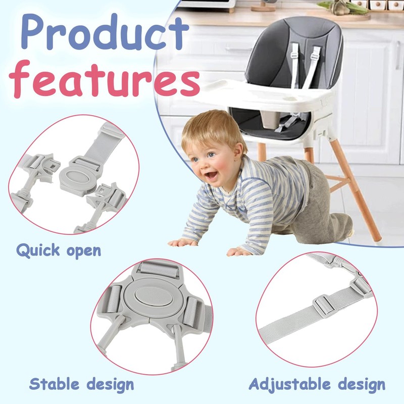 2 Pack Replacement High Chair Straps, Nylon 5 Point Harness