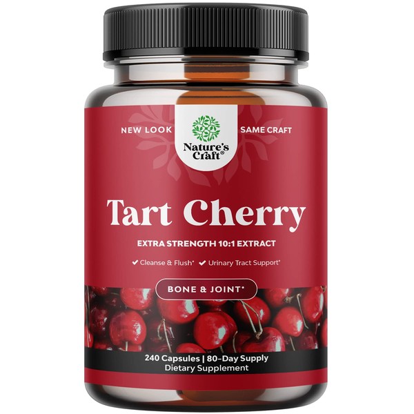 Advanced Tart Cherry Extract Capsules - Extra Strength Tart Cherry Capsules Uric Acid Cleanse and Joint Support Supplement - Muscle Recovery Supplement with Uric Acid Support Polyphenols 240 Capsules
