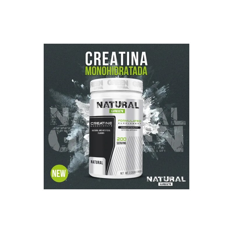 Creatina Monohidratada Natural Green, 1 kg de Polvo con 200