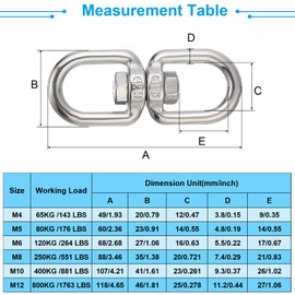 PATIKIL Double Ended Swivel Eye Hook M5 Working Load 80kg/176 lbs, 316 Stainless Steel Eye to Eye Swivel Shackle Ring Connector for Marine Mooring Hanging