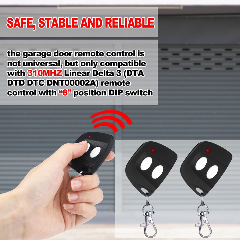 Kingdder 2 Pcs 8 Dip Switch Garage Door Remote Two