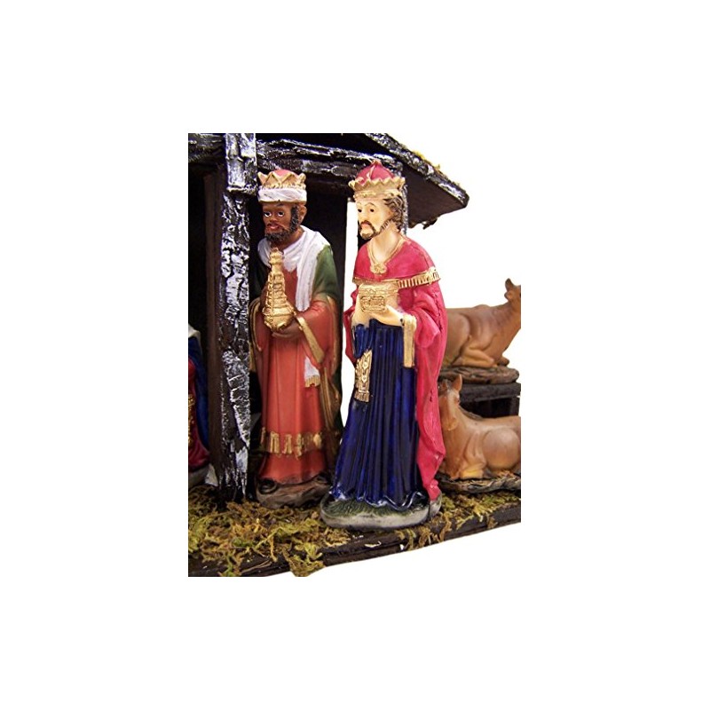 Christmas Nativity Holy Family Statue Set with Manger, 9 Piece