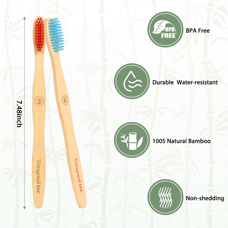 Tetragonal tree 8 Count Bamboo Toothbrushes - BPA Free Soft