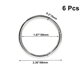 Augiimor 6Pcs Durable Spring O Rings, Premium Zinc Alloy Round Spring Clips Strong Metal Split Rings for Purses, Keyring and Handbag(Silver, Inner Dia:50mm/2 inch,Outer Dia: 60mm/2.36 inch)