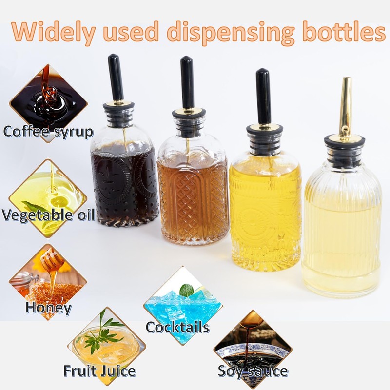 Oudizz Syrup Dispenser Bottles Set,4 pcs 7oz Glass Coffee Syrup