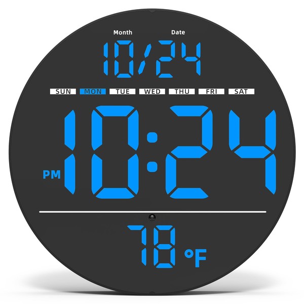 Digital Wall Clock with Large LED Display, Auto-Brightness, Temperature, Low-Reflectivity,