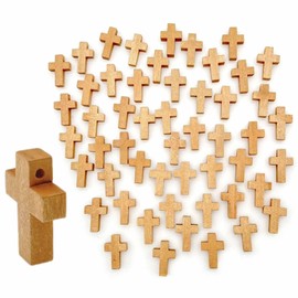Generic 50 Small Wooden Crosses for Jewellery Making - 1.5mm Hole, Mini Wood Cross Charms Beads Pendants for Necklace, Keyring, DIY Craft Accessories, Christening Party Favors
