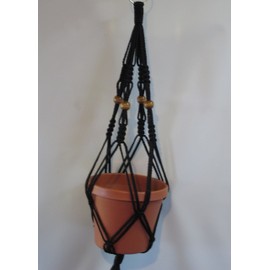 Macrame Plant Hanger 24" Vintage Style 4mm Cord with Beads Choose Color (Black)
