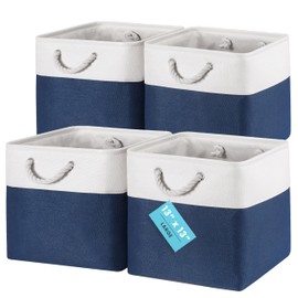OrganiHaus 12x12 Cube Storage Bins 4 Pack, Foldable Cube Storage Organizer w/ Rope Handles, Collapsible Fabric Bins for Toys, Clothes & Closet Organization, Fabric Square Baskets - Navy Blue