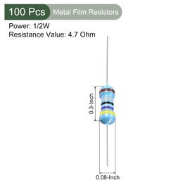 YOKIVE Pack of 100 Metal Film Resistors 4.7 Ohm Resistor with 1/2 W 1% Tolerance Good for Crafts Electronic Projects (5 Colour Bands 9±1 mm)