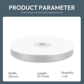 KMER LIFE 3/8" Wide x 50 Yards Silvery Single Faced Polyester Satin Ribbon, Silvery Satin Ribbon Perfect for Wedding Decor, Wreath, Crafts, Gift Wrapping & Other Projects (Silvery)