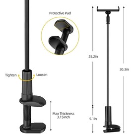 GVEFIVME Gooseneck Tablet Holder Universal Tablet Stand: 360 Degree Flexible Arm Bracket Clamp Mount Bed for 4.7-10.5 Inch (Black)