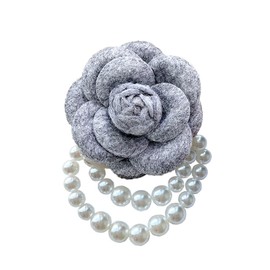 Wool Camellia Flower Pearl Tassel Brooches Pins Delicate Flowers Brooch Classic for Wedding Party Dance Banquet for Women Dainty Elegant Lapel Pins Dress Suit Accessories (Grey)