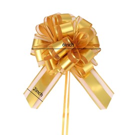 GAKA 10 Pieces Gold Pull Bow, 6 inch Big Pull Bows for Wrapping Gift or Flower Baskets Decorations, Christmas Valentine's Day Various Party Gift Flower Decorations