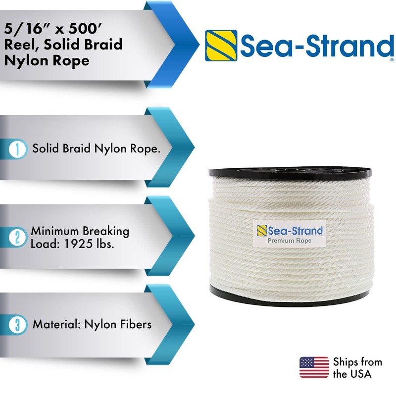 5/16" x 500' Reel, Solid Braid Nylon Rope