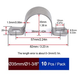 MgcTolBox Pipe Strap Clamp Ø 1-3/8 Inch, Heavy Duty Metal U Bracket with 2 Holes - Stainless Steel Conduit Clamps - Pipe Mounting Brackets | Ø 35 mm | 10 Pcs