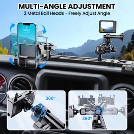 DIAMOOKY Metal Phone Mount for Jeep Wrangler JL JLU 2018-2023 and Gladiator JT 2020 2021 2022 2023 Phone Holder Dash Multi Device Mount System Dashboard Accessories (Not for 4xe)