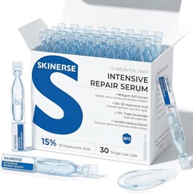 Intensive Repair Serum, 15%Hyaluronic Acid for Sensitive Skin Anti Aging Ultra Hydrating Serum for Face Calming Barrier Repair Redness Relief with Ceramides Centella 30Vials Daily Travel Care