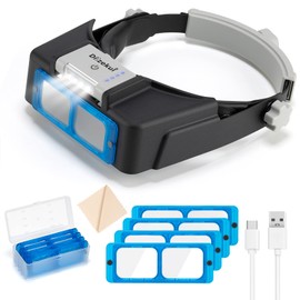 Dilzekui Headband Magnifier with LED Light, Rechargeable Head Mount Magnifier 1.5X to 3.5X, Opitcal Magnifying Glass with Lens, Jewelers Optivisor Hobbies Visor Manifying Glasses for Close Work