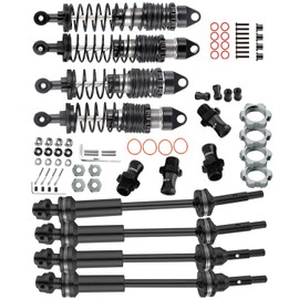 RCHuiWow Shocks & Driveshafts Upgrades Part for 1/10 Slash Rustler Stampede 4x4 (VXL)，Front & Rear 4PCS Big Bore Shock Absorber & CVD Axles & 12mm to 17mm Hex Hub Adapters,Titanium